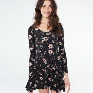 Aeropostale Black Floral Long Sleeve Dress